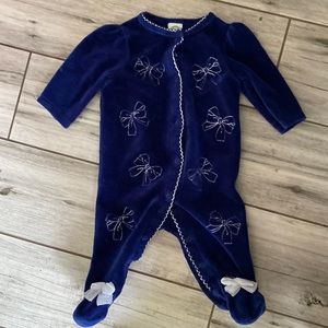 Velvet footie pajamas with bows